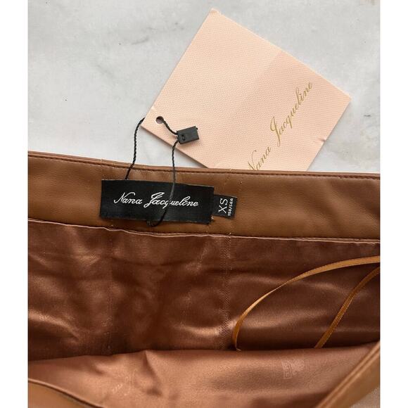 New w tags Nana Jacqueline Brown leather Mini Skirt size XS with gold frame - Picture 5 of 10